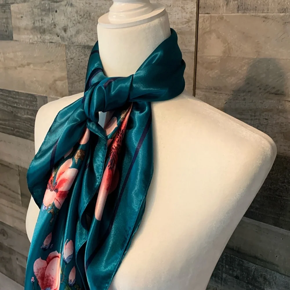 Elegant Floral Scarf Square Floral Scarf - Picture 6 of 16
